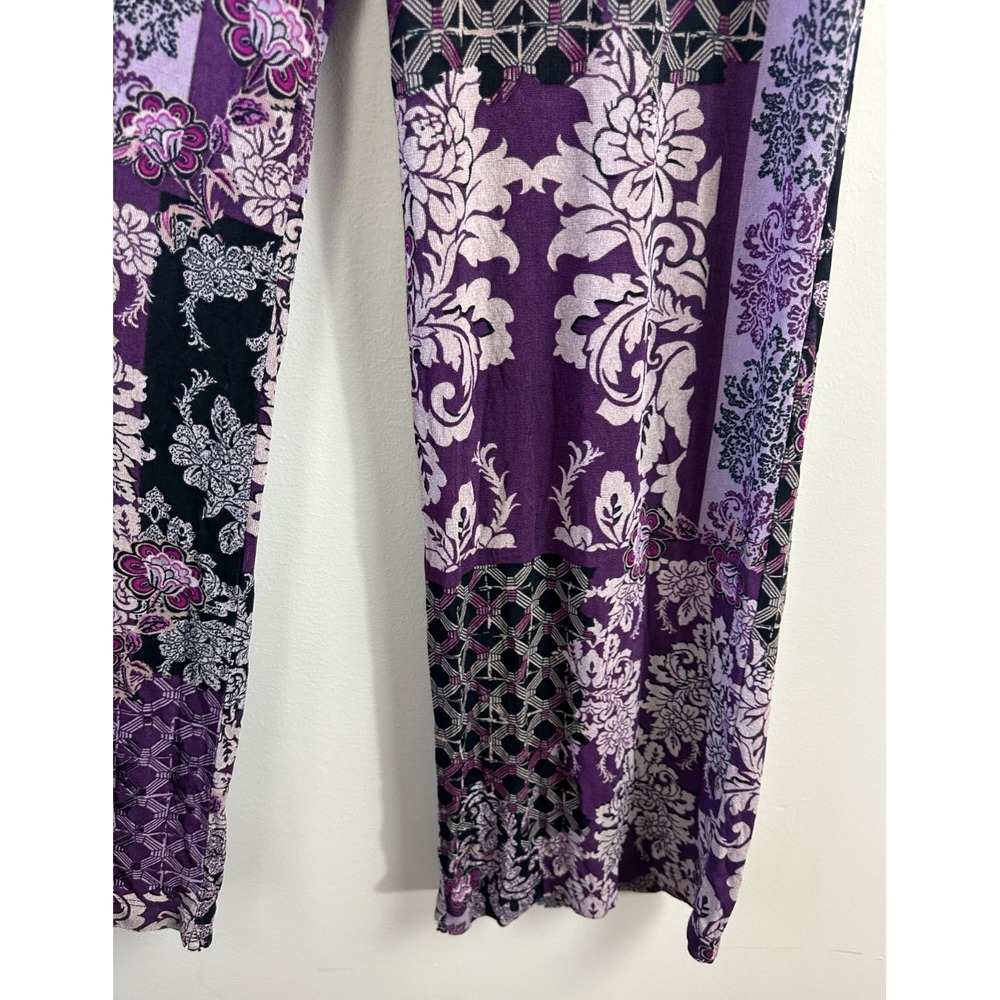 Chico's Travelers Purple Floral Patchwork Wide Leg Pants Size 0R Small 4/6 - Picture 6 of 11